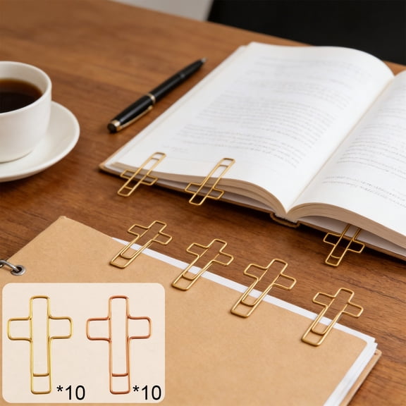 Cross Paperclip Bookmark, Gold Cross-shaped Metal Page Marker for Bible and Document Organization, Matte Finish Religious Gift and Office Supply, Topliu