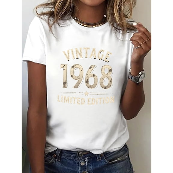 Women Crew Neck Classic 1968 Limited Edition Graphic Print Short Sleeve Casual T-Shirt for Spring Summer