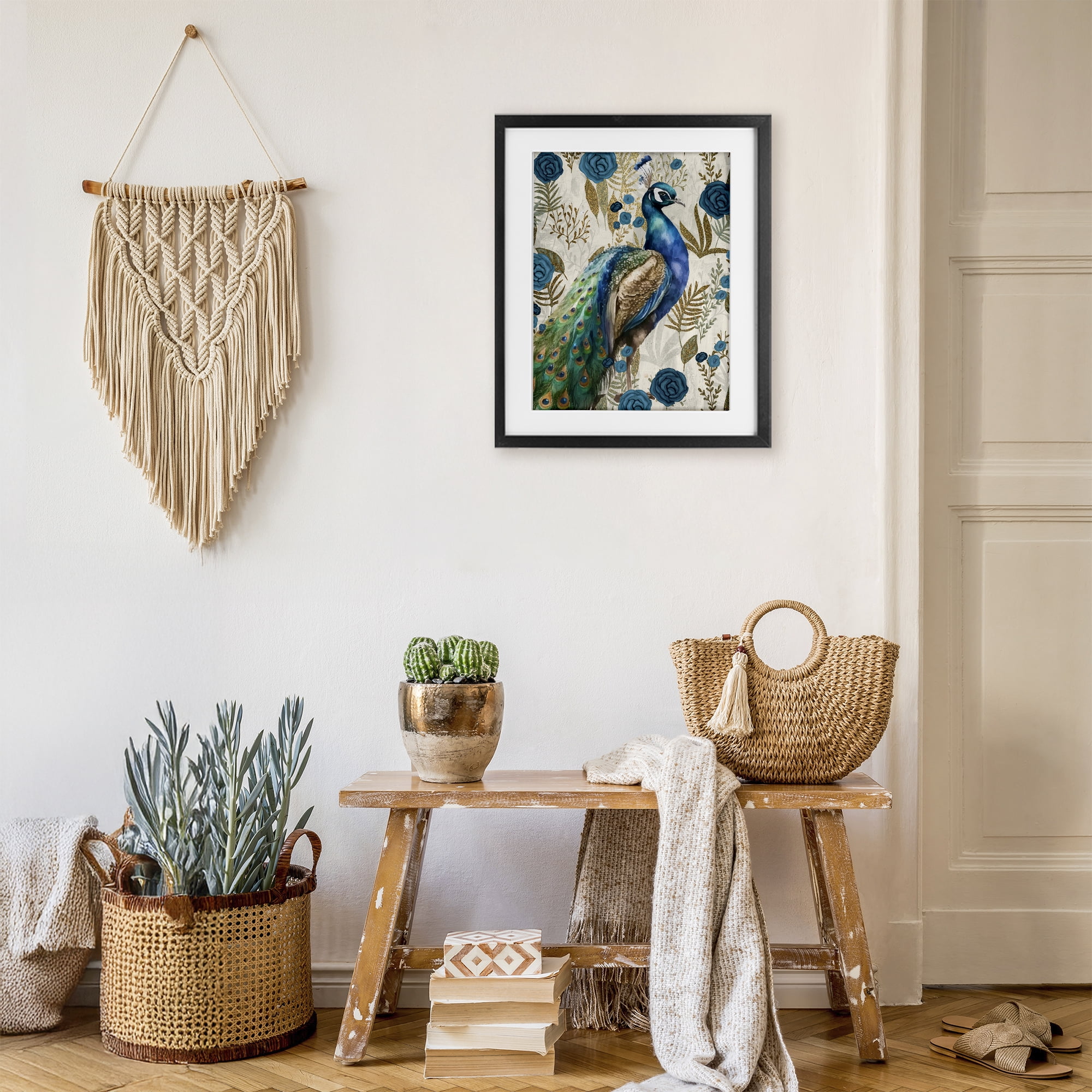 Stupell Industries Peacock Pride Botanicals Black Framed Print Under Glass, design by Kim Allen
