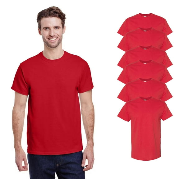 Gildan Short Sleeve T-Shirt - Red, 6 Pack Men’s Crew Neck Heavy Cotton Classic Fit Tee, 4XL