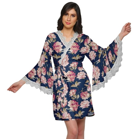 

Moomaya Cotton Womens Robe Dressing Gown Printed Short Bridal Shower Robes