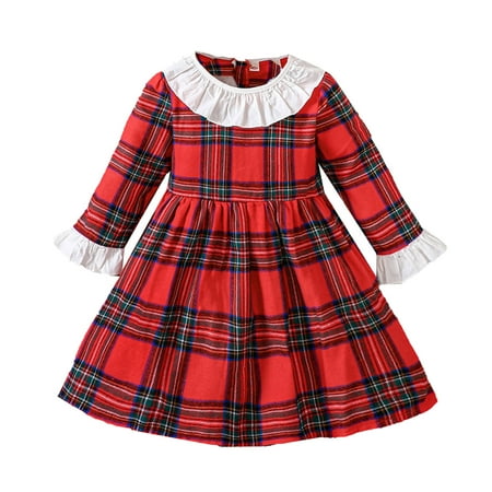 

Toddler Children Girls Christmas Long Sleeve Ruffles Lattice Prints Dresses Dress Clothes Long Sleeve Baby Dress Girls Size 6 Dresses Baby Girl Halloween