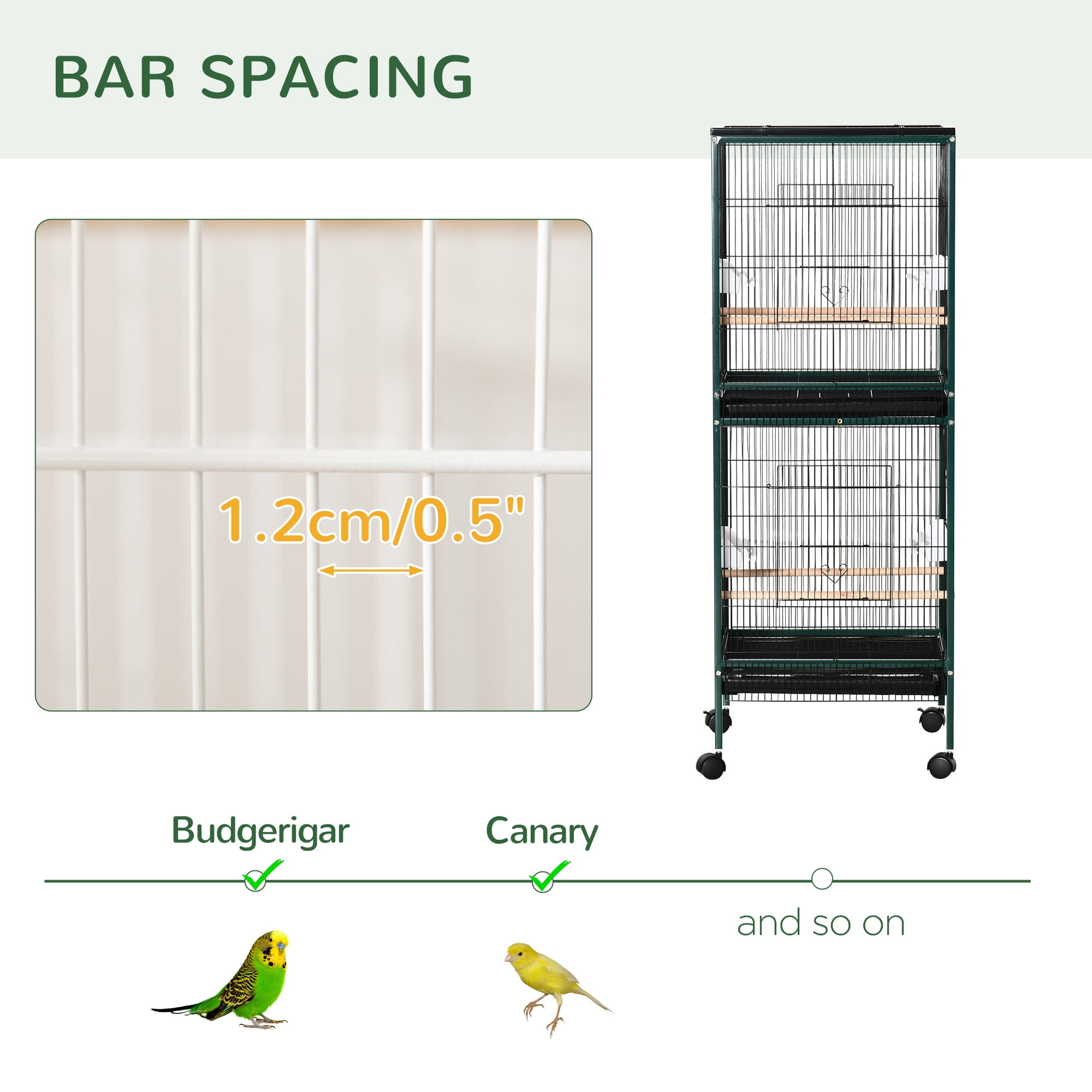 PawHut Large Bird Cage with 1.7 ft. Width for Wingspan, Bird Aviary Indoor with Multi-Door Design, Fit for a Canary, Finch, Conure, 55"