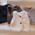 thumbnail image 4 of URMAGIC Girls Sherpa Fleece Vests Outerwear Sleeveless Button Warm Kids Jacket 1-6 Years, 4 of 12
