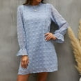 thumbnail image 3 of Vestido de manga larga para mujer, elegante, dulce, con lunares, línea A, verano, otoño, informal, suelto, moda, tela de fiesta, azul claro S, 3 of 6