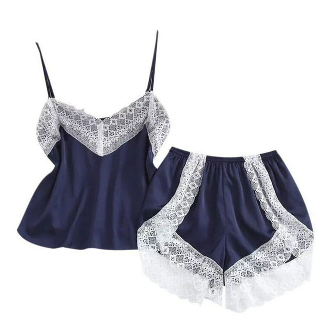 PENGXIANG Ensemble de Pyjamas en Satin de Soie pour Femmes, Pyjamas en Soie Simulée, Tenue Décontractée