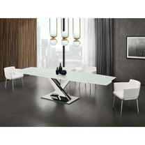 Casabianca Home X Base manual dining table with stainless base and white top.