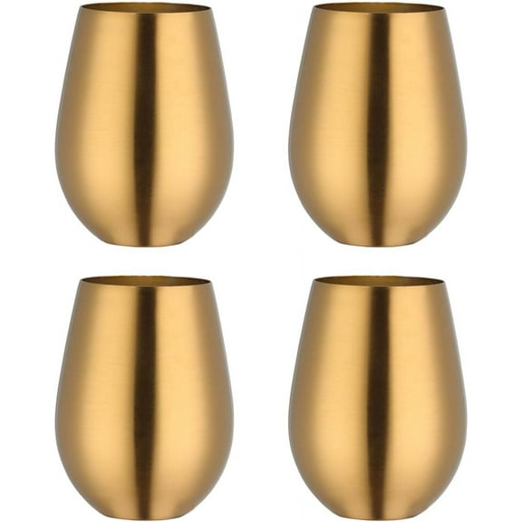 Buyer Star 304 Stainless Steel Wine Glasses Set of 4 - Gold 17 oz Outdoor Wine Tumblers