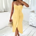 thumbnail image 2 of TAGOLD Womens Summer Dress,Plus Size Casual Dress for Womens,Women's New Summer Sexy Strapless Hollowed Out Collarless Irregular Skirt Solid Color Dress, 2 of 5
