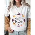 thumbnail image 1 of Happy Easter Print T-shirt, Casual Crew Neck Short Sleeve Top For Spring & Summer, Women's Clothing Tee For Adult, Men, Women, Teen, Teenager, Adolescent, Youth., 1 of 7