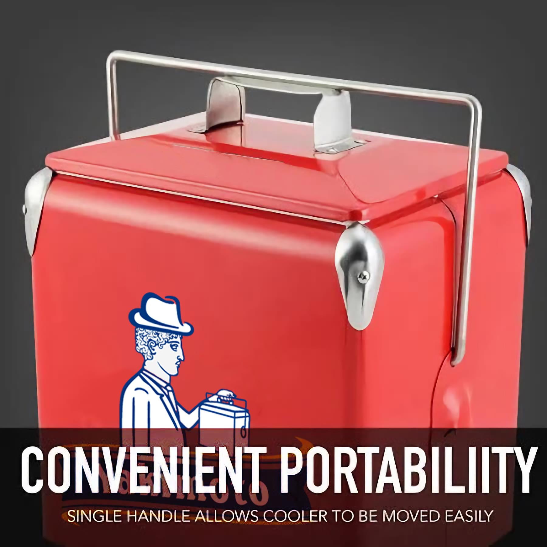 Yakimoto Vintage Metal Cooler, 14QT Retro Ice Chest with Bottle Opener, Red