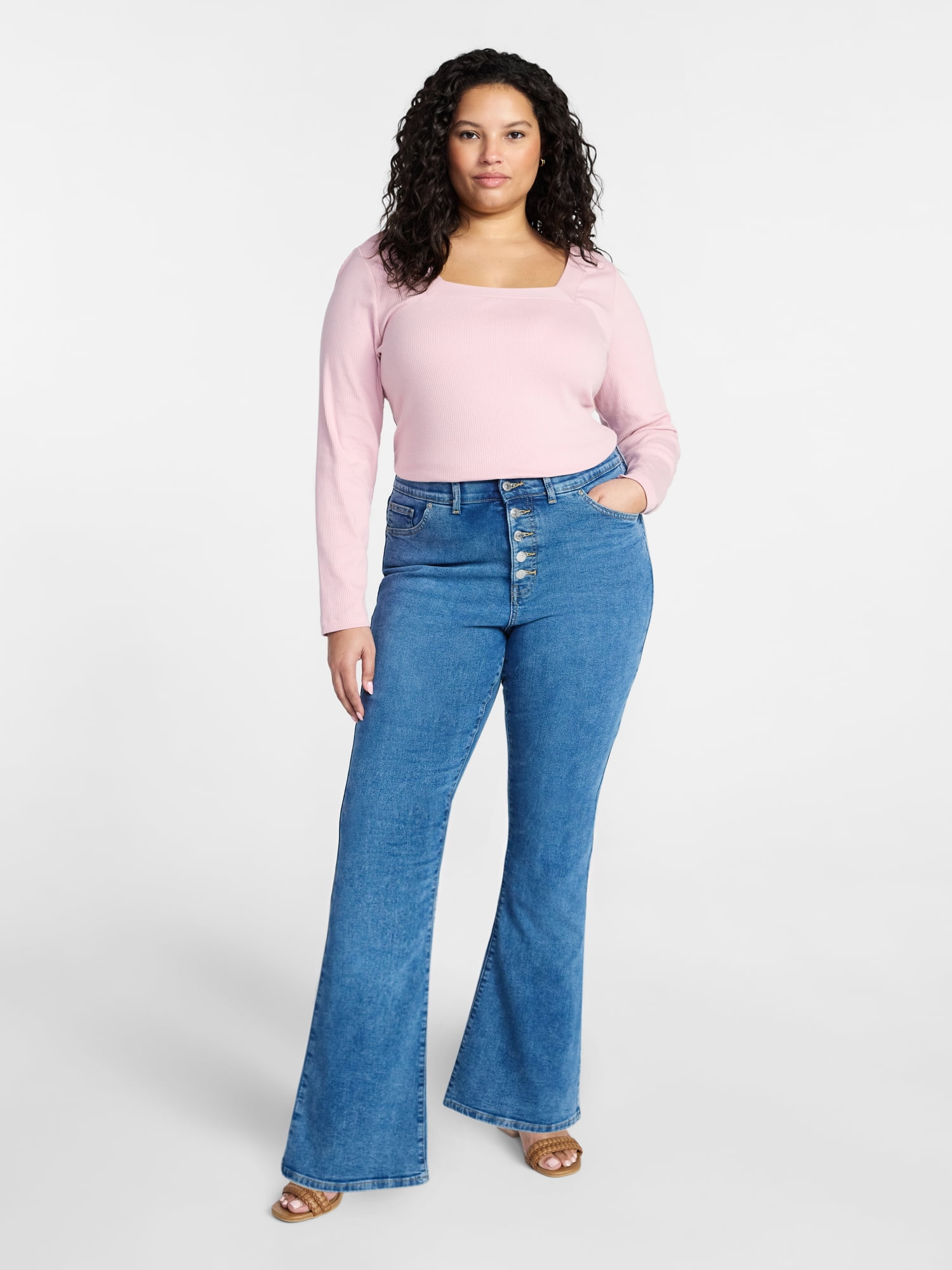 Terra & Sky Women's Plus Size Core Flare Jeans, Sizes 16W-28W