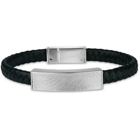 316L Stainless Steel Polished ID Leather Braided Design Bracelet, 8.5