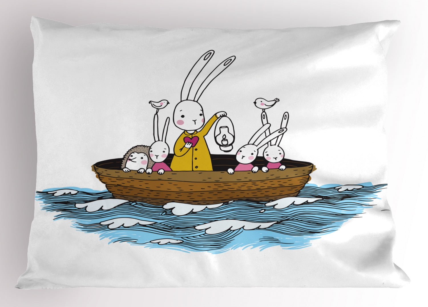 Kids Pillow Sham Cartoon Style Hare Family And A Hedgehog On A Sea Adventure Little Birds And Lantern Decorative Standard Size Printed Pillowcase 26 X 20 Inches Multicolor By Ambesonne Walmart Com