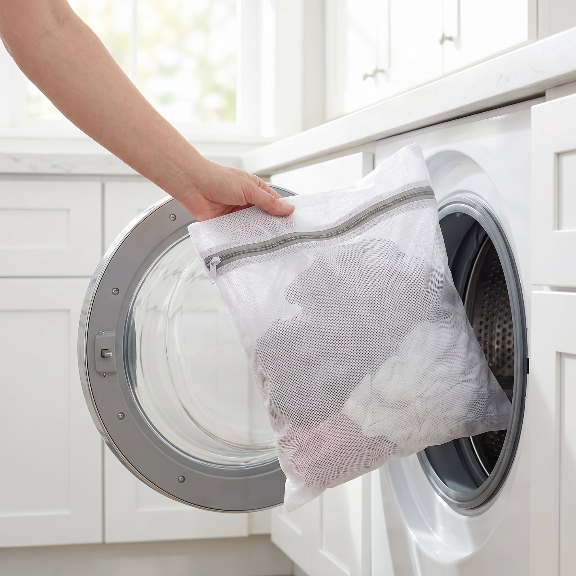 Unique Bargains 3Pcs Polyester Mesh Laundry Bags with Zipper White-Gray 9.8" x 11.8"