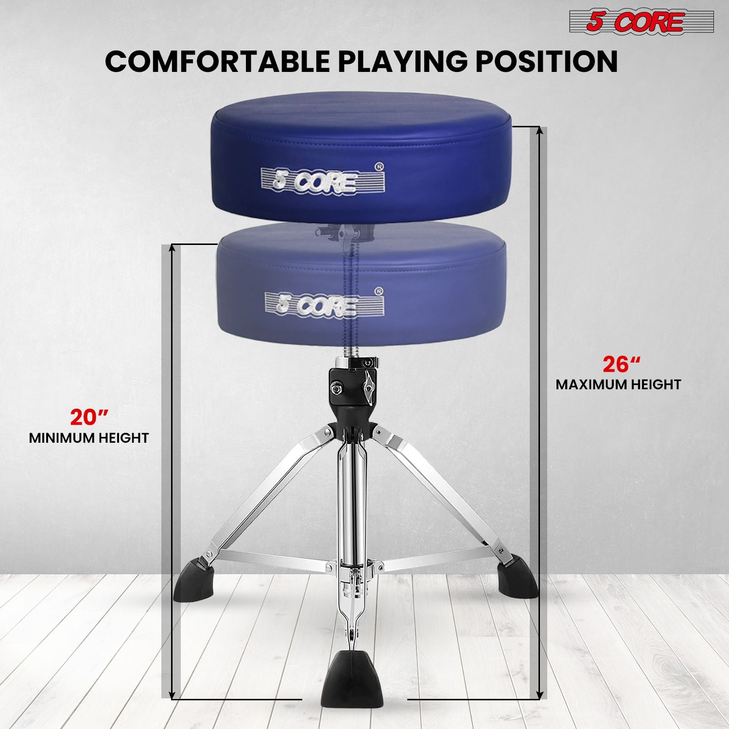 Drum Throne 4" Thick Padded Guitar Stool 441Lb Capacity 20-26' Adjustable Drummer Chair