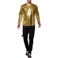 thumbnail image 2 of INSPIRE CHIC Men's T-Shirts Round Neck Long Sleeve Shiny Top XL Golden, 2 of 7