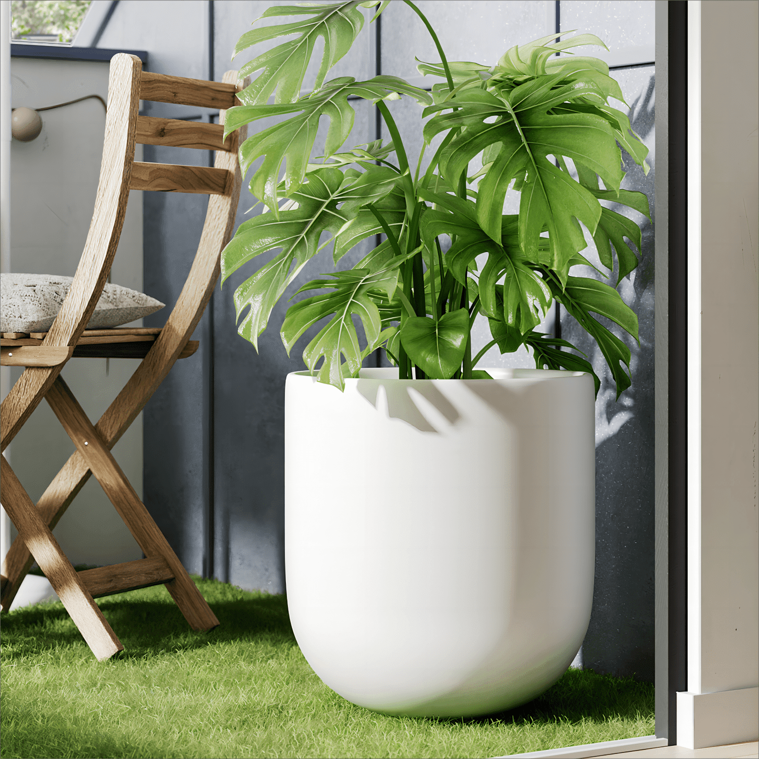 BEMAY 12 Inch Ceramic Plant Pot, Large Indoor Outdoor Planter with Drainage Hole and Silicone Plug, White Flower Pot for Houseplants, Patio and Garden