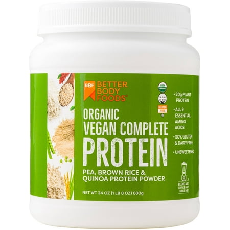 BetterBody Foods Organic Vegan Complete Protein, Unsweetened, 20g Protein, 1.5lb, 24.0oz