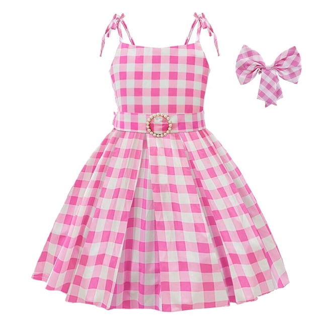 Disfraz de Barbi de película para niñas, vestido rosa a cuadros, ropa de fiesta para Halloween, Carnaval, 3 a 10 años, 2023