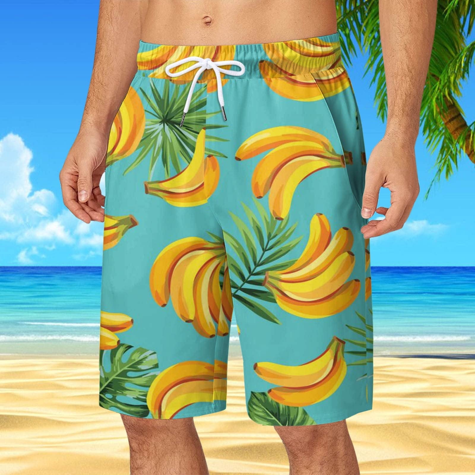 EGNMCR Mens Swim Shorts Clearance Men Hawaiian Pocket Elastic Waist Print Beach Shorts Sports Casual Pants Fathers Day Gifts