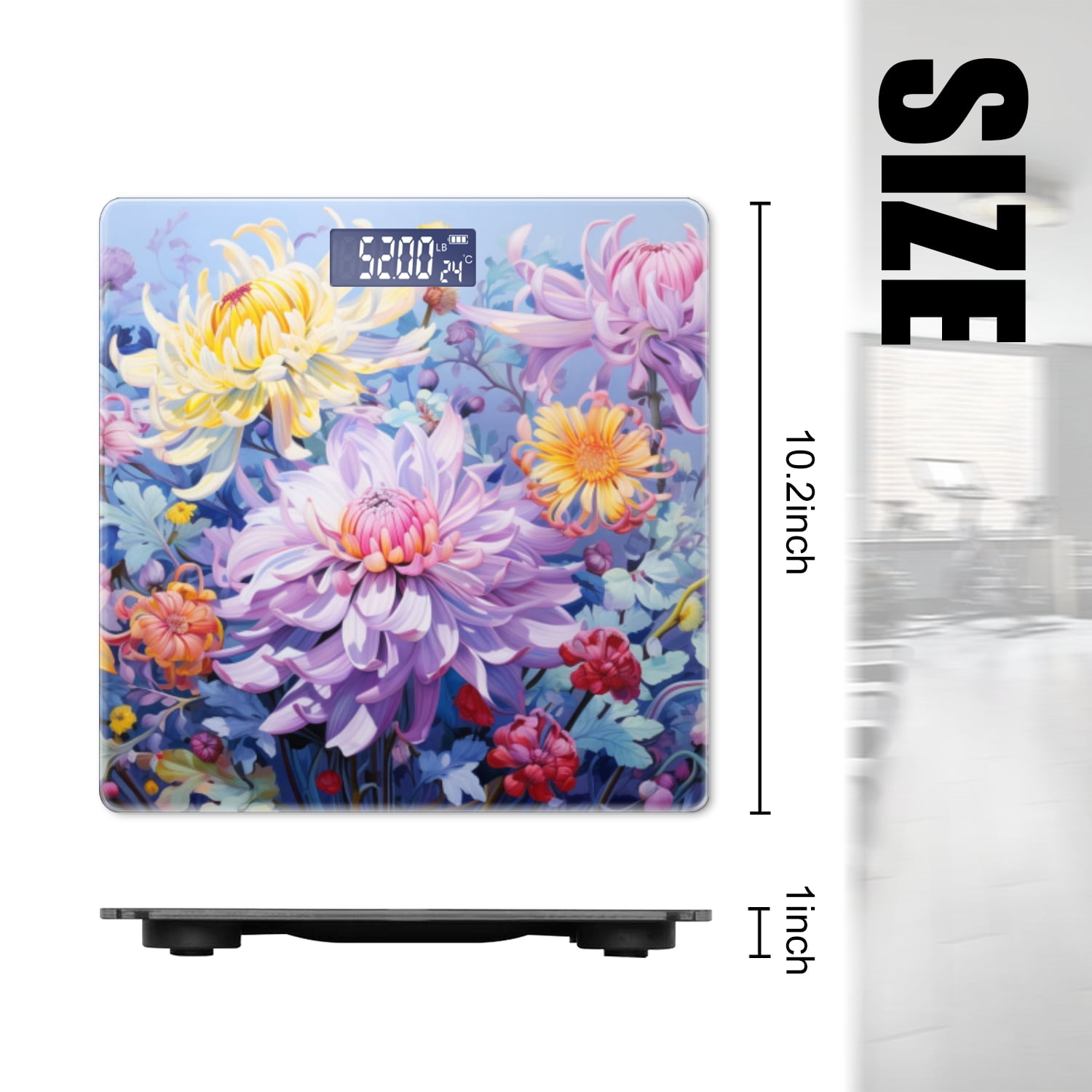 High Precision Body Weight Scale Smart Bathroom Scales with Large LCD Display(400lbs),Decorative for Bedroom-Chrysanthemums With Purple And Yellow Flowers