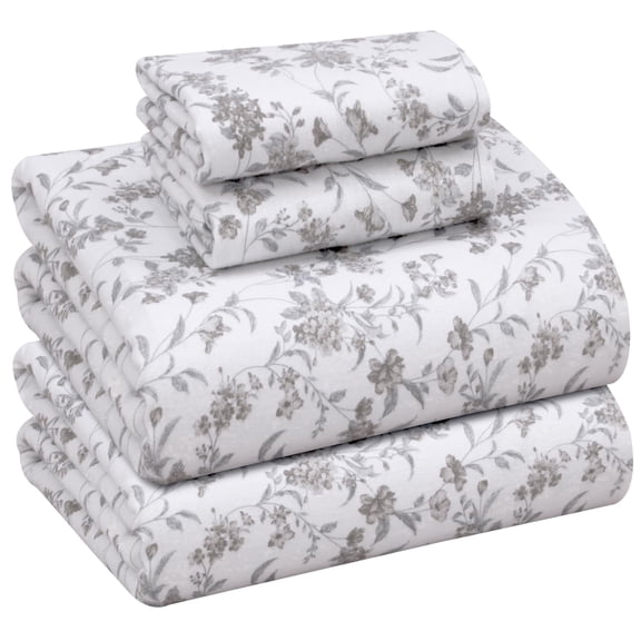 RUVANTI Flannel Sheets Queen Size - 100% Cotton Double Brushed Bed Sheets, Deep Pockets 16 Inches Queen Sheet Set, All Seasons Breathable & Extra Soft - Warm & Cozy, 4 Piece, Vintage Flora