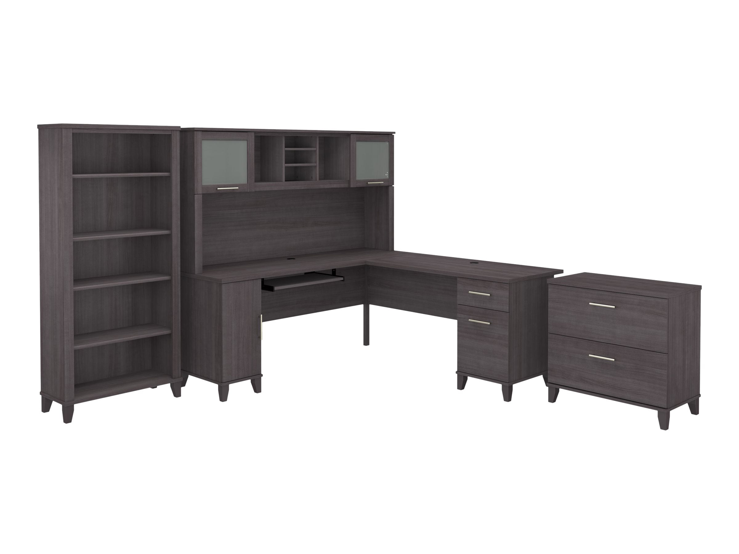 Bush Furniture Somerset 72W L Shaped Desk with Hutch, Lateral File