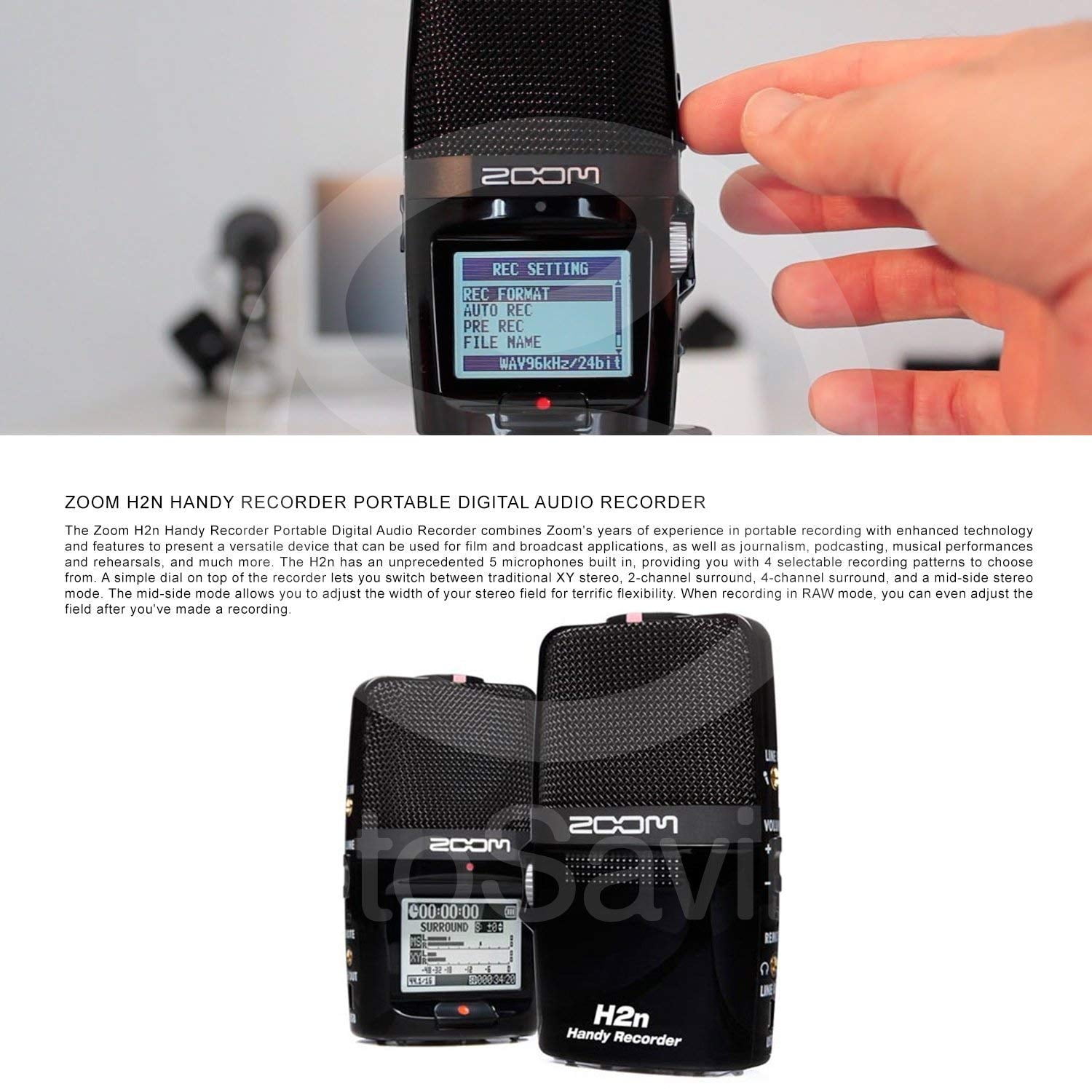 Zoom ZOOM-H2N-KIT169-NFBA H2n Handy Digital Audio Recorder with Samson Studio Headphone