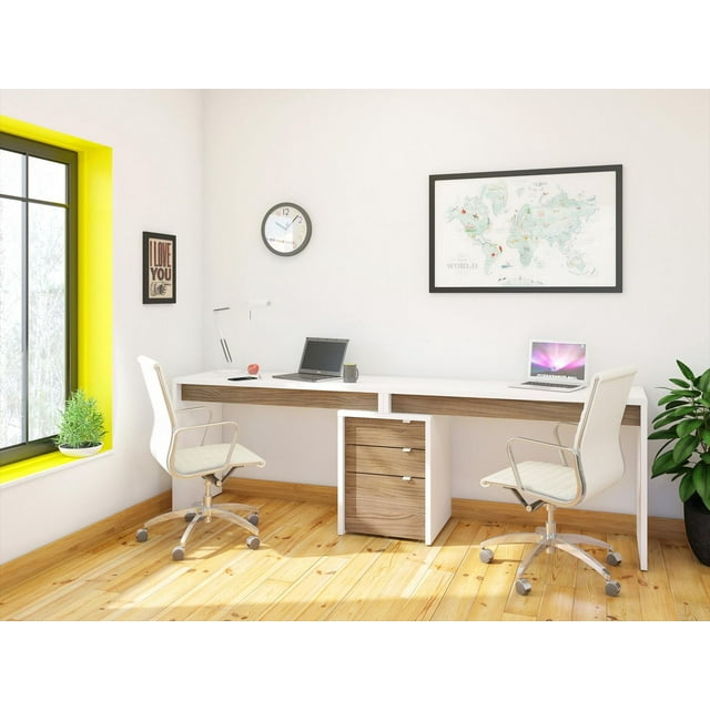 Ensemble de bureau 3 pièces Liber-T, Blanc et Noyer
