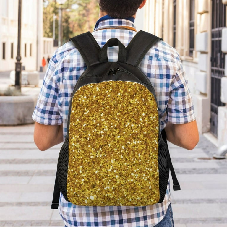 Glitter Gold Bookbags Defioc Gold Glitter Print Backpack -Travel