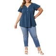 thumbnail image 3 of GRACE & GRANDEUR Women's Plus Size Easter Tops Pintuck Front Ruffle Sleeve Blouse Button Notch Neck Dressy Casual Tunic Shirt 1X Dark Blue, 3 of 7
