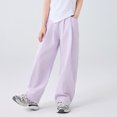 thumbnail image 4 of Lenpel Girls' Summer Pants Lightweight Casual Elastic Waist Wide Leg Pants Loose Lounge Trousers with Pockets 4-15 Y, 4 of 6