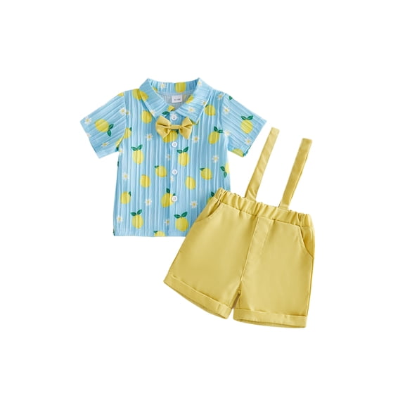 BemeyourBBs Toddler Baby Boy Gentleman Church Outfit Infant Baby Boys Summer Clothes Short Sleeve Button Down Bowtie Shirt Suspender Shorts Overalls Set Toddler Boy Summer Holiday Beach Outfit