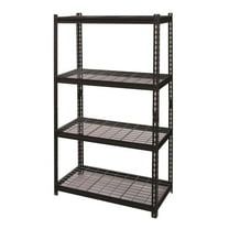 Pemberly Row Riveted Metal Wire Deck Shelving 4-Shelf Unit 18D x 36W x 60H Black