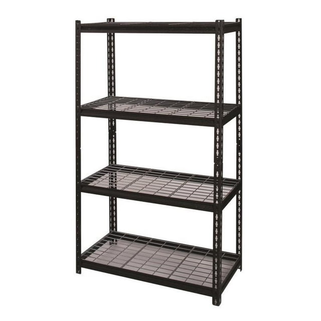 Hirsh 2300 Riveted Metal Wire Deck Shelving 4-Shelf Unit 18D x 36W x 60H Black