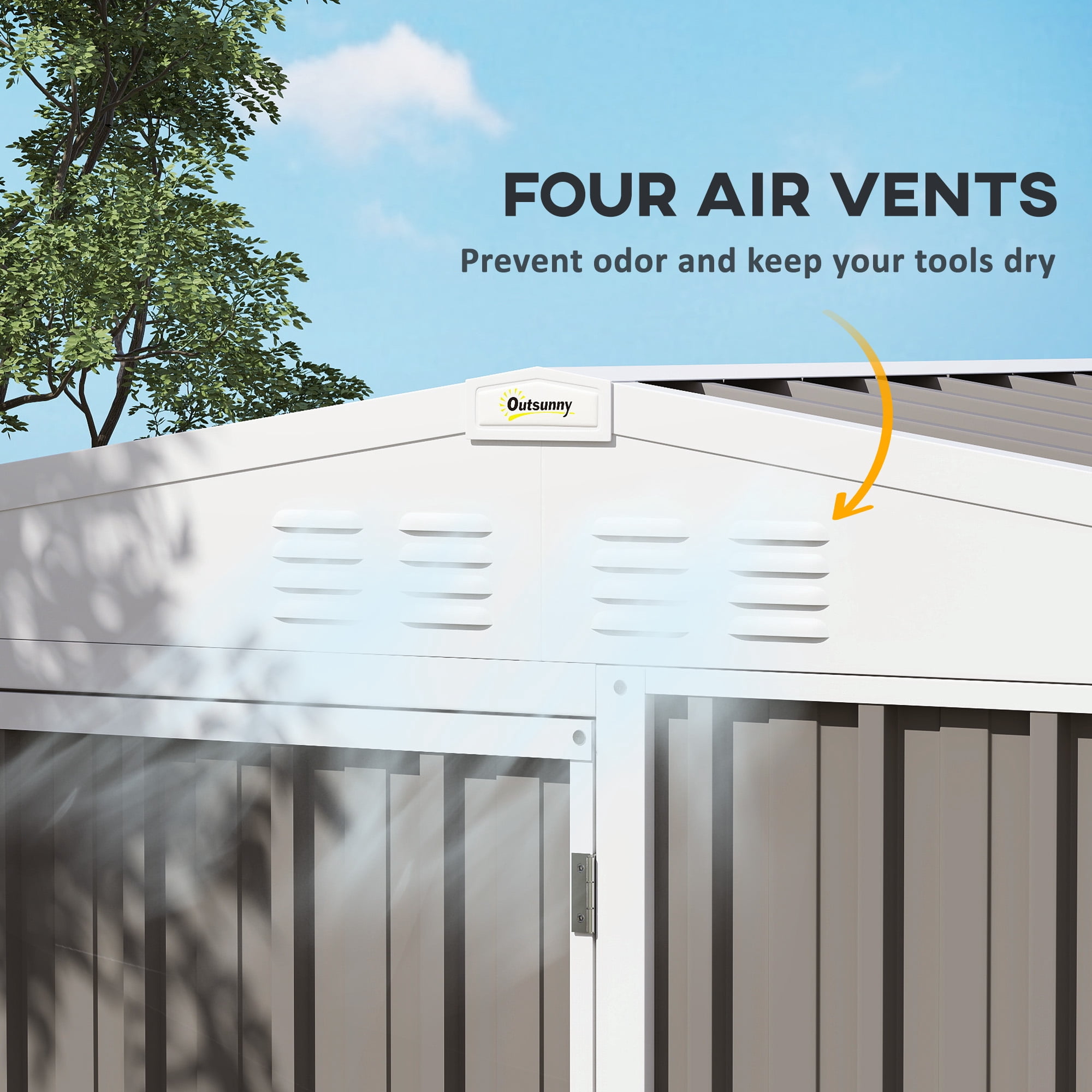 Outsunny 8 x 4ft Garden Storage Shed, Outdoor Metal Tool Shed with 2-Tier Storage Rack, Vents and Lock for Backyard, Patio, Lawn, Warm Gray