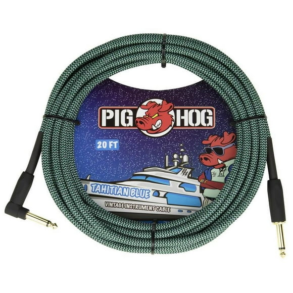 PIG HOG &quot;TAHITIAN BLUE&quot; INSTRUMENT CABLE, 20FT RIGHT ANGLE