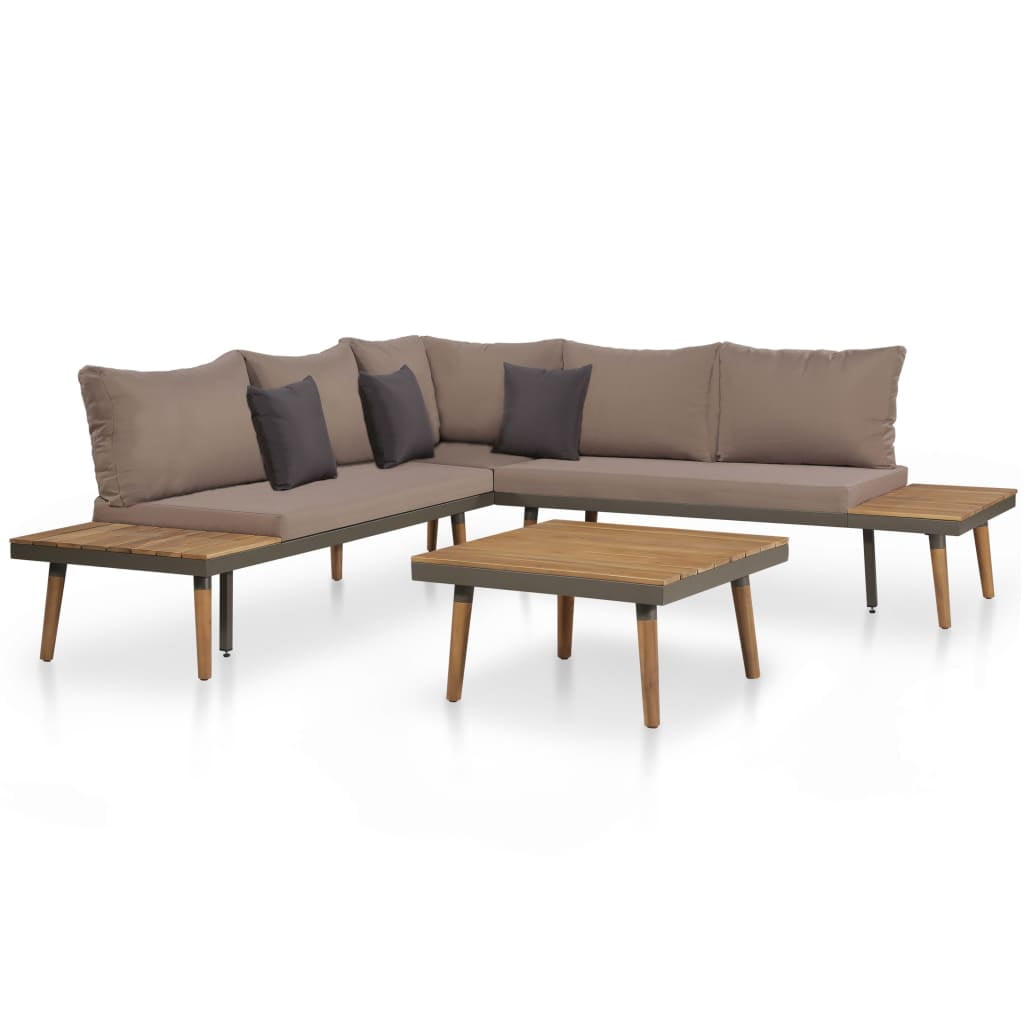 Canddidliike 4 Piece Acacia Wood Patio Sectional Furniture Set w/Metal Frame, Conversation Sofa Set w/Cushions Pillow