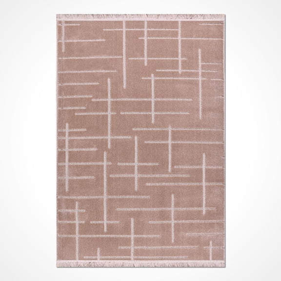 Beige Flat Pattern Polyester Area Rugs for Living Room Jacquard Textured Modern Rugs Soft Geometric Rug for Bedroom Mid Century Washable Rug Non-Slip Bohemian Perfect for Dining Room Office