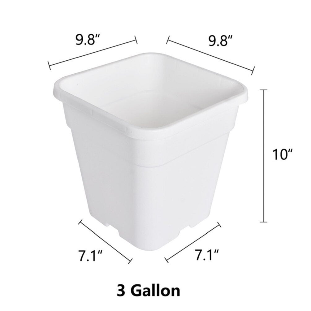10 Pack Nursery Pots 3 Gallon Garden Planter Plastic Sqaure Seedling Pots White Flower Plant Container for Succulents, Seedlings, Cuttings, Transplanting, White