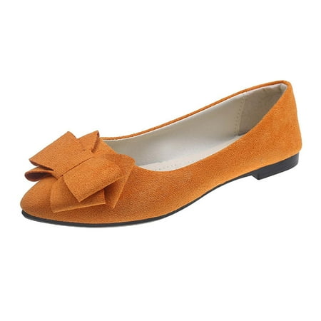hopeusnice Clearance Women s Pointed Toe Bowknot Flat Shoes Slip On Ballerina Flats Comfortable Suede Flats Dress Shoes Orange 39