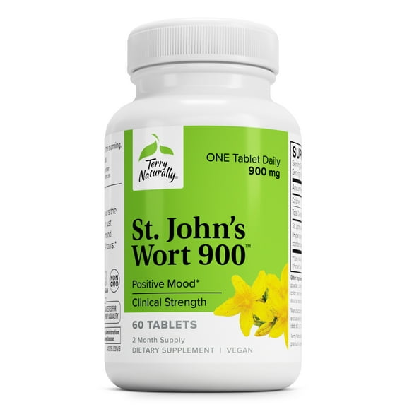 Terry Naturally St. John’s Wort 900 - Calm & Concentration Support Supplement - Herbal Supplement with St. John's Wort - Dietary Supplement to Support Calm & Relaxation - 60 Tablets