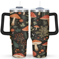 Mushroom 40 Oz Tumbler with Handle Lid and Straw, Stainless Steel Double Walled Vacuum Insulated Cup, Cute Anniversary Wedding Birthday Gifts Tumbler for Women Men Friends Outdoor Indoor