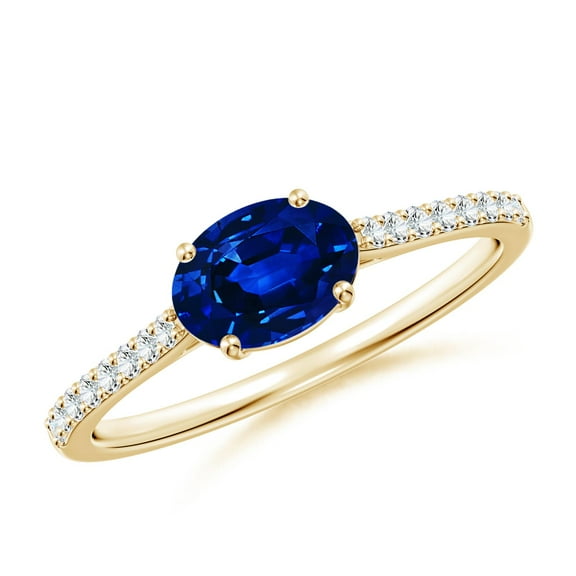 ANGARA Lab Grown East-West Oval Blue Sapphire Engagement Ring in 14K Yellow Gold for Women (Size-7x5mm) | September Birthstone, Anniversary, Jewelry Gift for Women | Lab Grown Blue Sapphire Ring