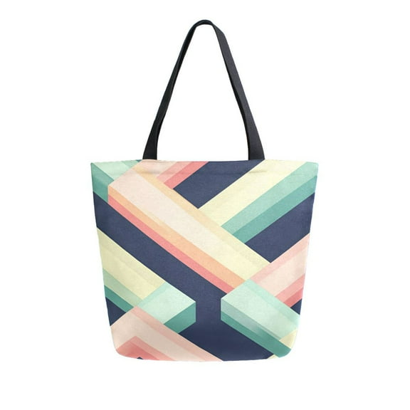 FORMRS Womens Canvas Tote Bag with Zipper Inner Pocket Shoulder Handbag, Green Stripes