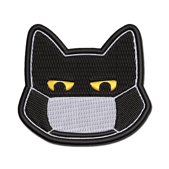 Judgmental Cat Wearing Mask Applique Multi-Color Embroidered Iron-On Patch - 2.5 Inch Small