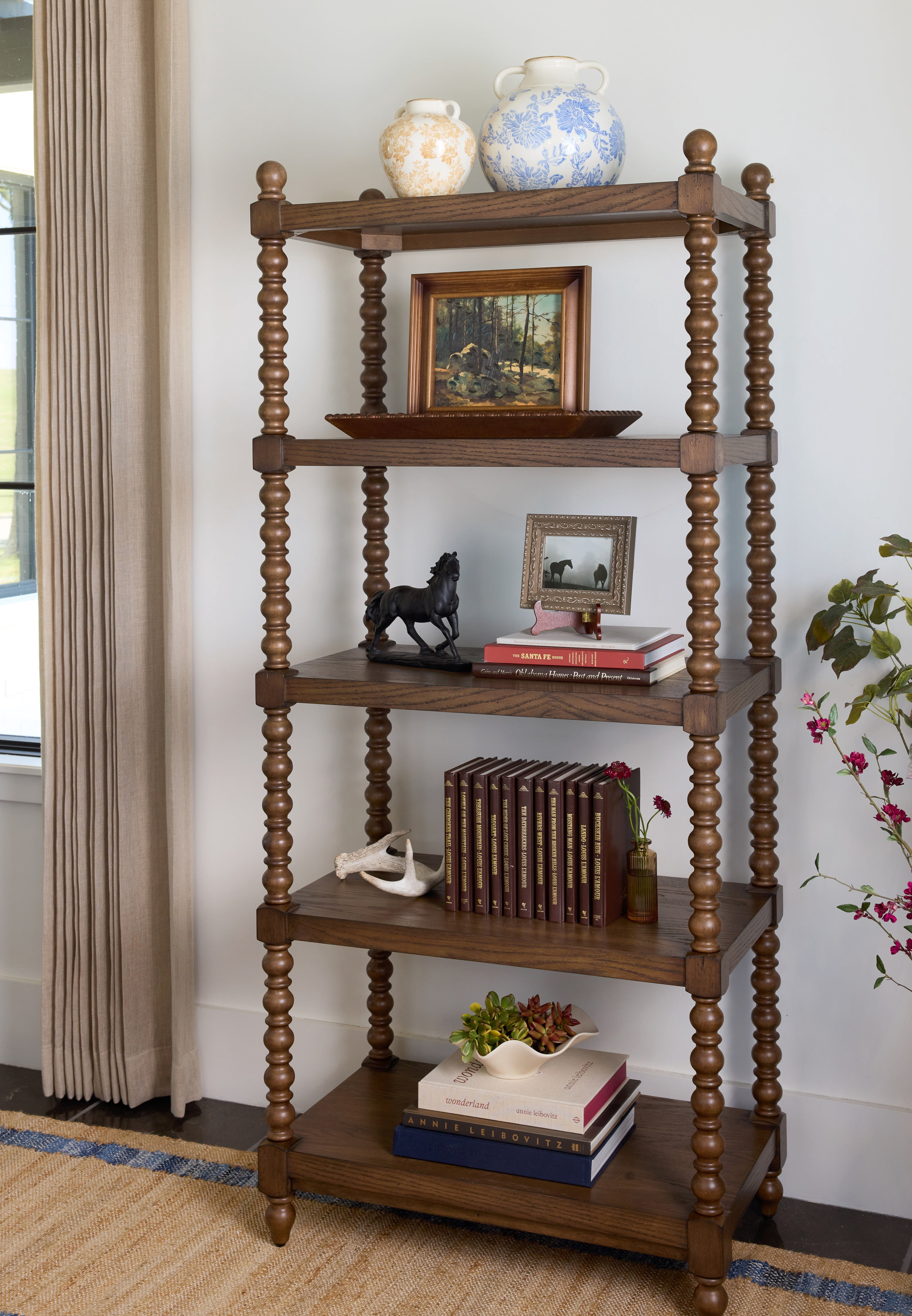 The Pioneer Woman Harper Spindle Wood Decorative Wall Mirror, Beaded Turned Wood Mirror, Rustic Brown 24x30