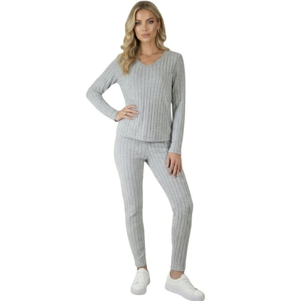 Conjunto Mujer 2 Piezas Blusa Manga Larga Y Pants Ajuste Cómodo Casual