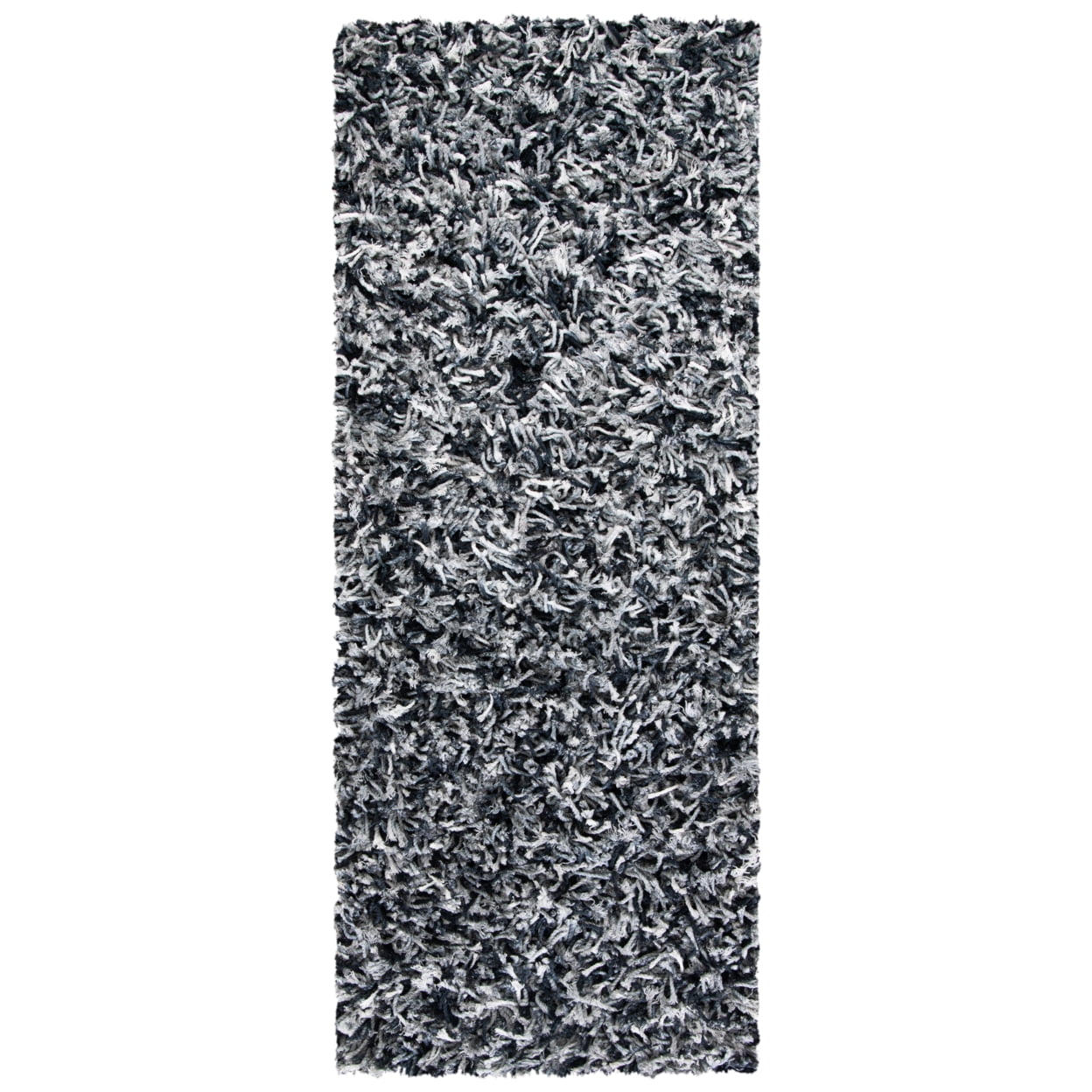 SAFAVIEH Rio Kynaston Solid Polyester Shag Area Rug, Black/Ivory, 6' x 9'